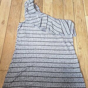 Juicy Couture Striped Off the Shoulder Top Size Small Gray and Black